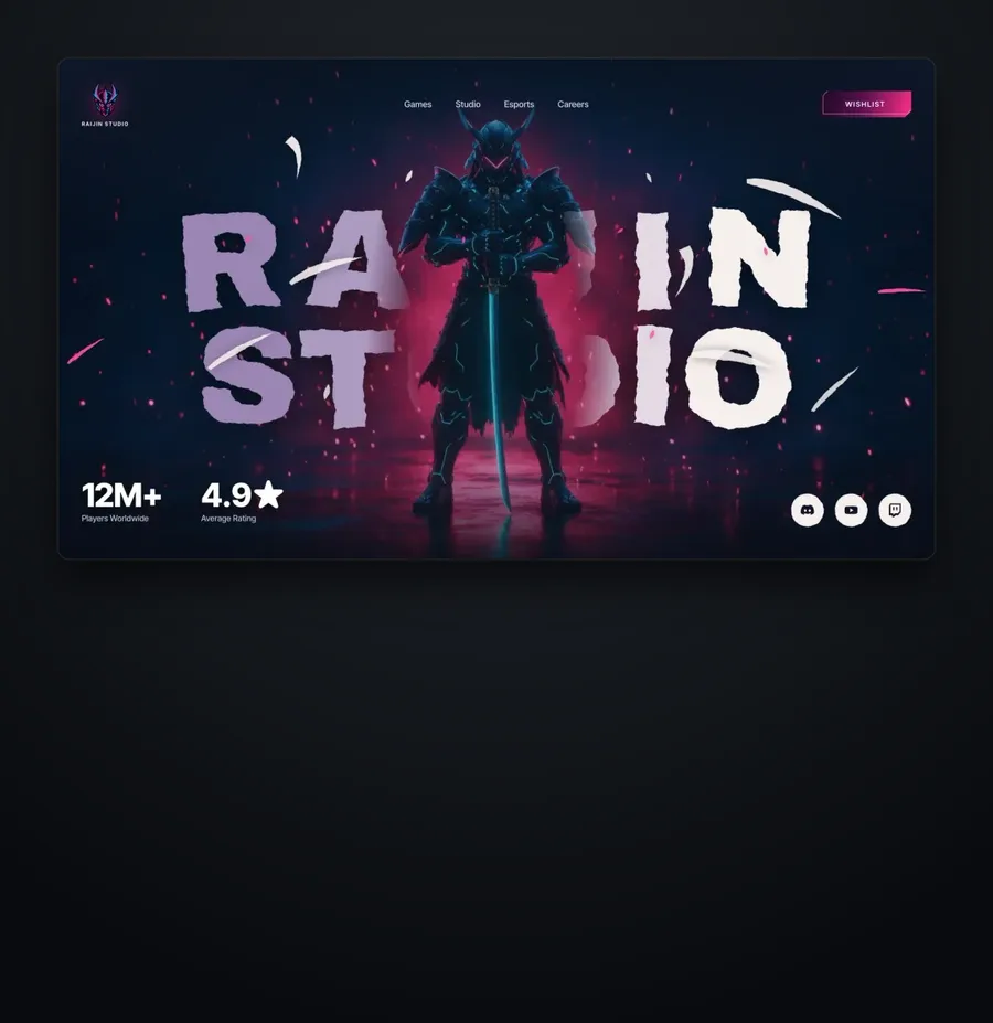 Raijin Studio studio-project site hero, shown inside a dark mount
